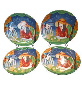 VINTAGE SANGO CAFE PARIS 4914 94 OVAL DINNER PLATES SET OF 4 RETIRED PATTERN